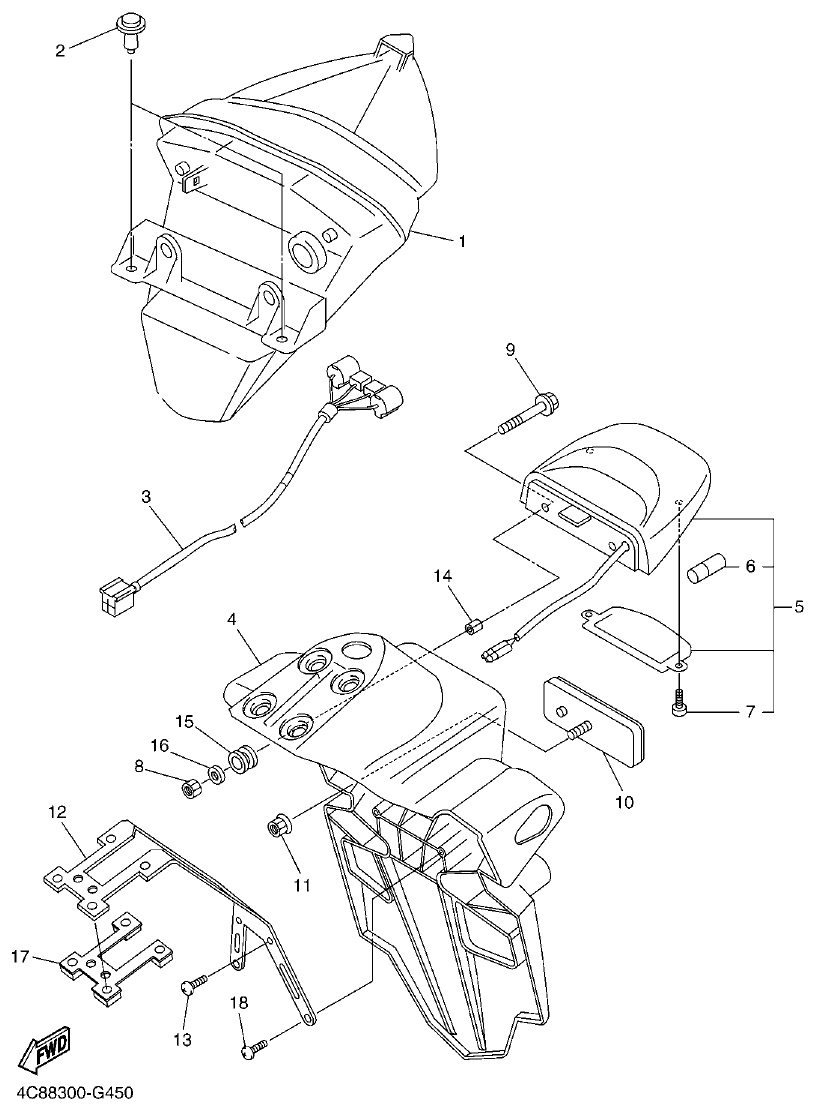 Yamaha R1 2008 TAILLIGHT parts diagram